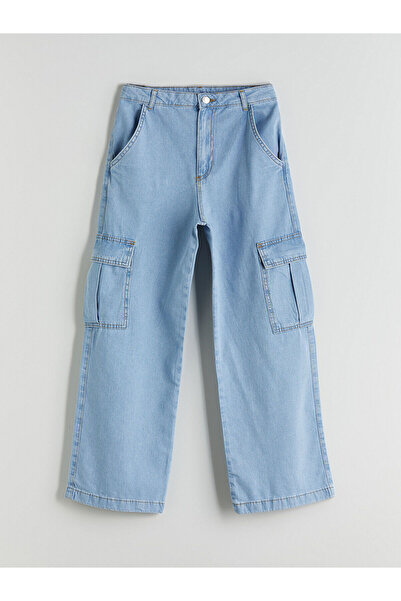 LC Waikiki Lcw Kids Indigo Wideleg Girls Cargo Jean Pants