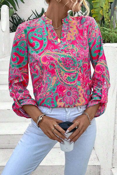 StreetWear Outlet Women's Blouse with Puffy Sleeves and Paisley Print