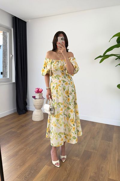 BİRCANÇİL Pera Multicolored Balloon Sleeve Maxi Dress