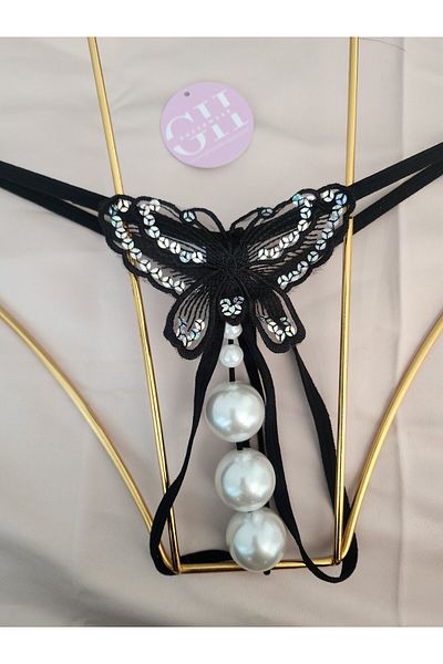 G&H UNDERWEAR String Thong Panties with Pearls (Large Pearl)