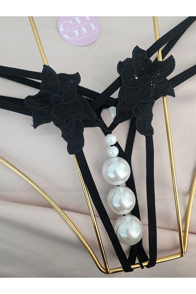 G&H UNDERWEAR String Thong Panties with Pearls (with Large Pearls)