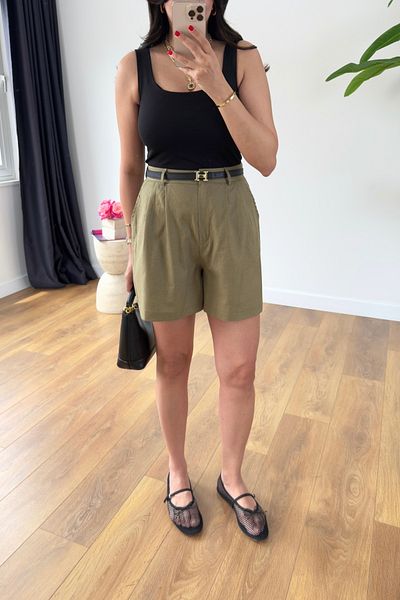 BİRCANÇİL Summer Green Linen Shorts