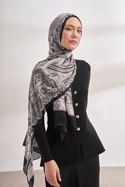 ARMANDA Σάλι Ειδικής Σειράς Ethnic Vual Mystique Pattern - Μαύρο Γκρι