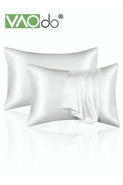 VAODO 2 Satin Pillowcase Set Soft Breathable Moisture Absorption (51*102CM, White)
