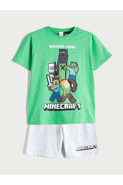 LC Waikiki Set de pijamale pentru băieți cu decolteu rotund m imprimat cu pantaloni scurți
