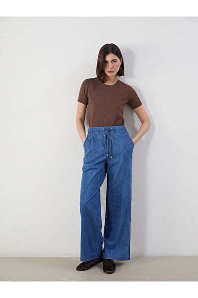 LC Waikiki Pantaloni de damă din denim cu talie elastică cu picioare largi de...