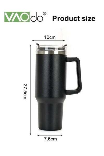 VAODO Stainless Steel Double Layer Vacuum Hot Water Cup With Handle Lid And Straw