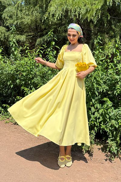 Seda Yalçın Atelier Yellow Balloon Sleeve Midi Length Ernest Dress