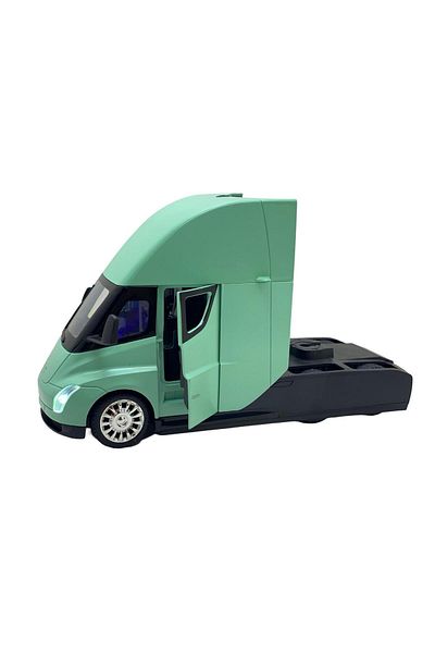 BaoBao Tesla Semi 1:24 Green Tractor Head Car With Movable Door And Tesla Station Included BaoBao