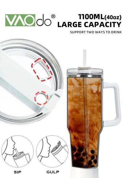 VAODO 40 oz Tumbler with Handle and Straw Lid Reusable Stainless Steel Water Bottle Travel Mug