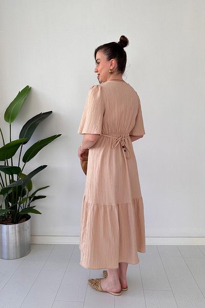 MaziButik Bell Sleeve Textured Dress Cream