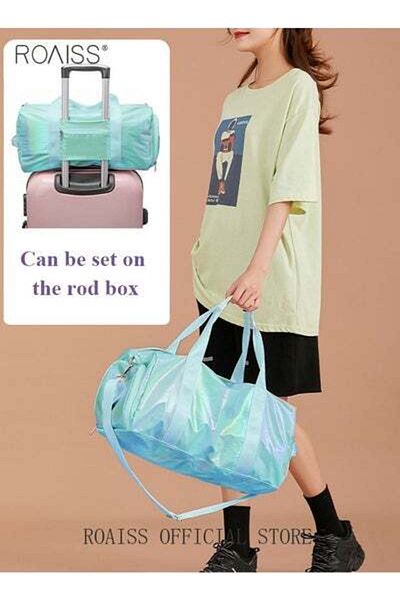 ROAISS Travel Duffel Bag Laser Gradient Sports Gym Tote Bag Shoulder Crossbody Overnight Bag