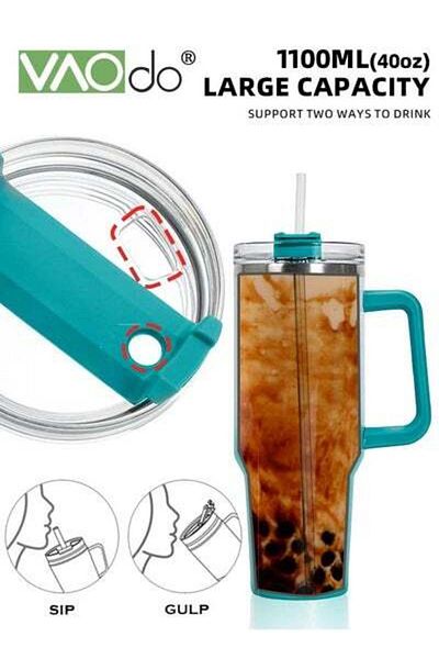 VAODO 40 oz Tumbler with Handle and Straw Lid Reusable Stainless Steel Water Bottle Travel Mug