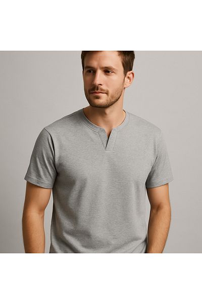 UOMOPARK 2124 Henley T-Shirt Καφέ με λεπτομέρεια με κουμπιά Basic Casual T-shirt