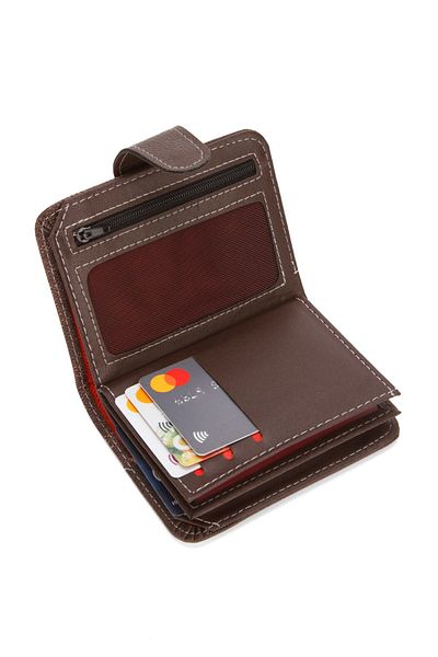 Newish Polo Denim Fabric Coin and Paper Money Card Holder and Wallet - Brown