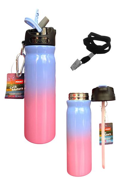 Mikro Steel Water Bottle and Flask with Straw 500 ml Color Changing Keychain with Carrying Strap
