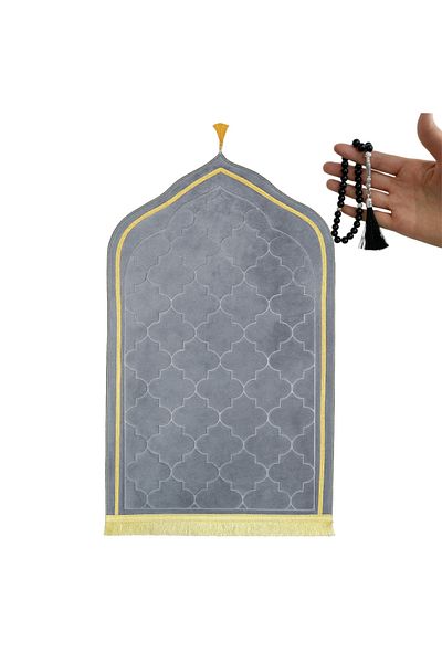 Fabienne Luxury Foam Prayer Mat with Prayer Beads Soft Padded Islamic Sajadah with Knee Support, Anti-Slip
