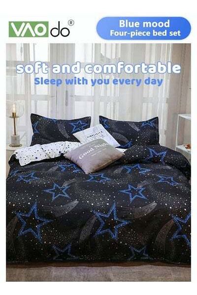 VAODO 4PCS Star Pattern Comforter Set, Breathable Moisture Wicking Bedding Set Duvet Cover Set 180*220CM