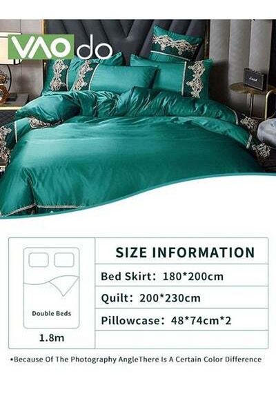 VAODO 4-Piece Luxury Silk Bedding Lace Edge Design Sheet Quilt Cover And Pillowcases Set