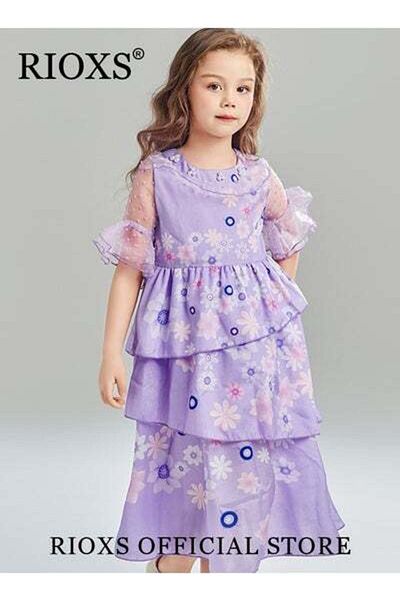 RIOXS Kids Girls Isabella Princess Costume Mirabel Cosplay Gown Fancy Party Short Sleeve Dress Up