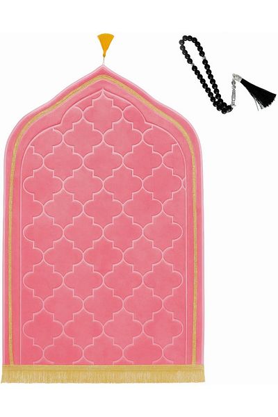 Fabienne Luxury Foam Prayer Mat with Prayer Beads Soft Padded Islamic Sajadah with Knee Support, Anti-Slip