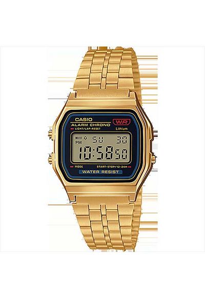 casiu Casio A159 Large Screen Watch with Stopwatch, Calendar, Long-Lasting Battery, LED Light, Gold Stainless Steel