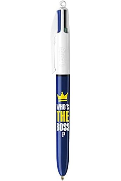 Mena Rise Şirinshop 4 Colors Message Ballpoint Pen Box of 12, 1.0mm Tip, Blue, Red, Yellow in One Pen
