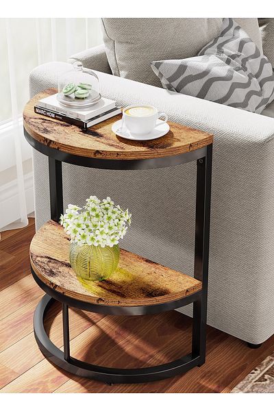 sharpdo Modern Simple Semicircular Side Table for Bedroom, Double-Layer Storage Light Luxury Side Table