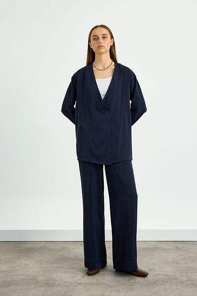 Birgül Bektaş Navy Blue Kimono Set
