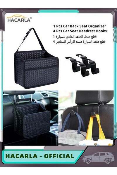MOTIM Car Back Seat Storage Organizer Leather Handbag Holder And 4 Pcs Car Seat Headrest Hooks Hangers