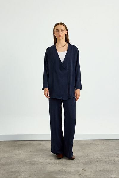 Birgül Bektaş Navy Blue Kimono Set