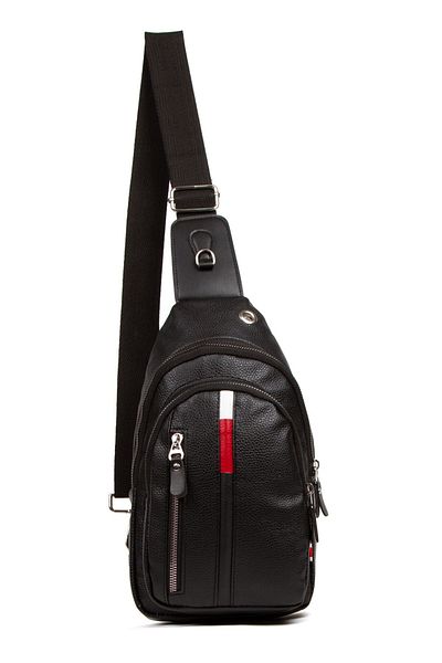 Newish Polo Geantă de piept și umăr din piele Usd Cross Bady Bag cu ieșire pentru căști - neagră
