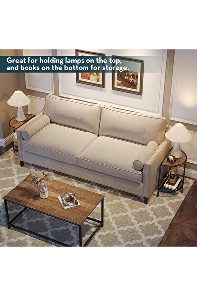 sharpdo Modern Simple Semicircular Side Table for Bedroom, Double-Layer Storage Light Luxury Side Table