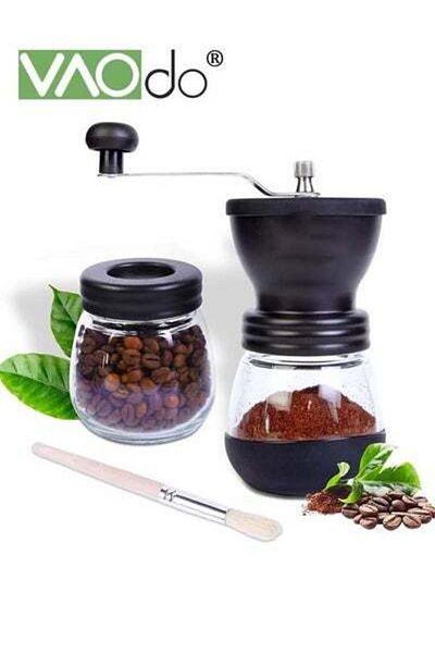 VAODO Manual Coffee Grinder Home Coffee Grinding Maker with Cleaning Brush and Transparent Storage Tank