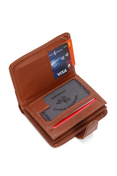 Newish Polo Denim Fabric Coin and Paper Money Card Holder and Wallet - Tan
