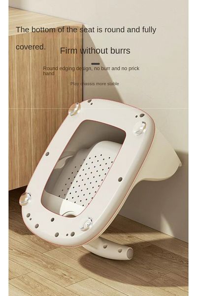 Little Mom Scaunel de baie pentru copii Little Mom Cream, design ergonomic cu spatar, ghidon de sustinere, hus