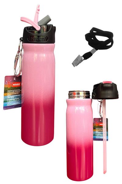 Mikro Steel Water Bottle and Flask with Straw 500 ml Color Changing Keychain with Carrying Strap