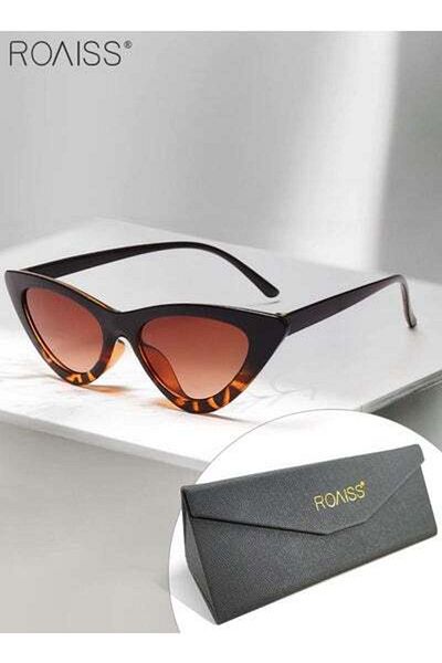 ROAISS Women's Cat Eye Sunglasses, UV400 Protection Sunglasses with Black Leopard Pattern Frame