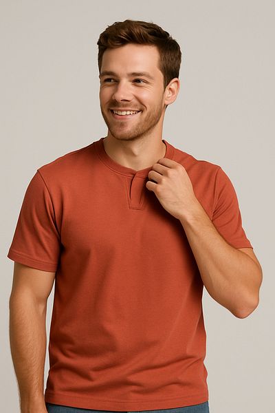 UOMOPARK 2124 Henley T-Shirt Brown Button Detailed Basic Casual t Shirt