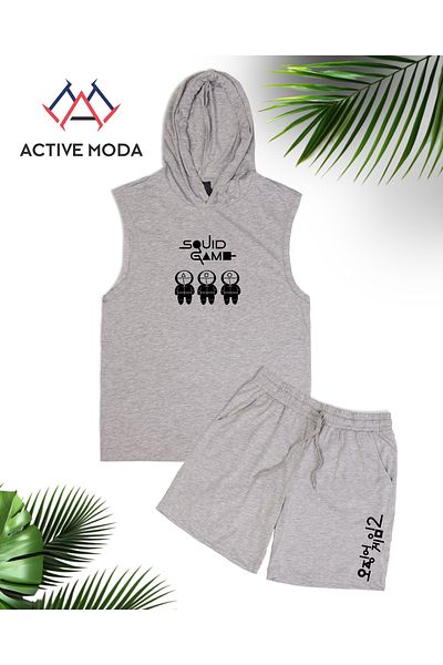 ACTIVE MODA Men's Gym Sports Singlet-Shorts 2-Piece Set Printed Squid Gam