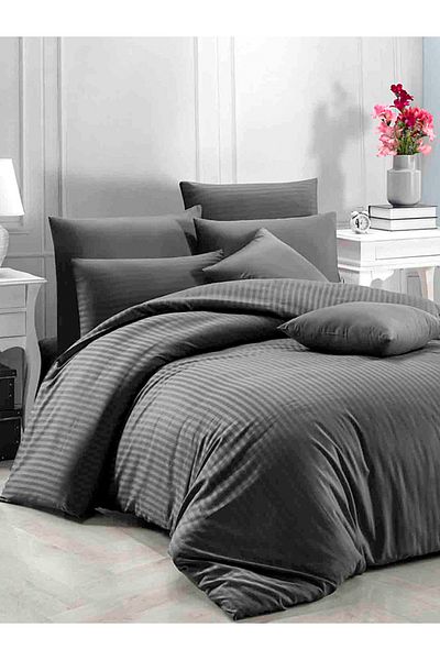 CAQQA Premium Anthracite Double Satin Duvet Cover Set