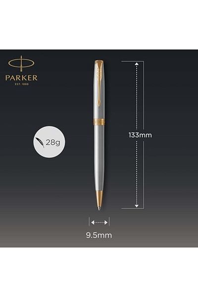 Mena Rise Şirinshop Sonnet Stainless Steel Gold Design Ballpoint Pen, Medium Thickness Nib, Blue m