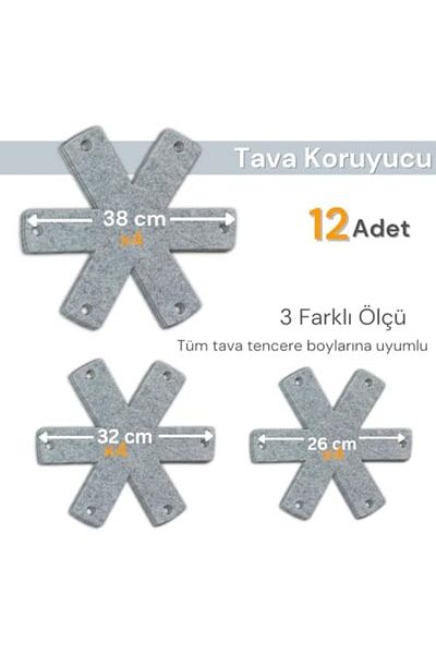 Mena Rise Şirinshop 12 Pieces Pot and Pan Protector Organizer Anti-Scratch Set (Gray) 1108107