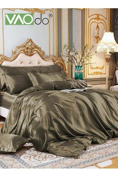 VAODO 4 Piece Comforter Set Silk Bedding Set King Size Sheet Luxurious Breathabl