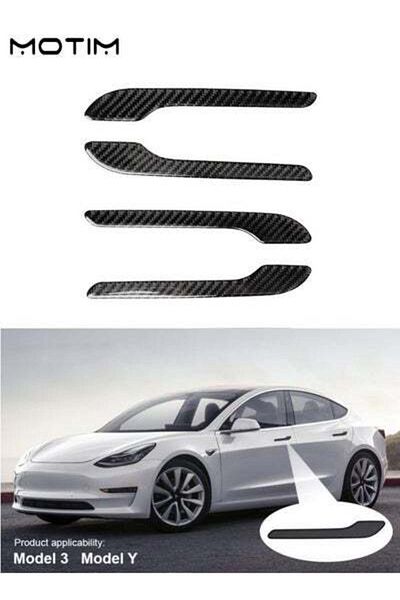 MOTIM 4 Pack Carbon Fiber Door Handle Protector Sticker for Tesla Model 3/Y, Car Door Handle Stickers