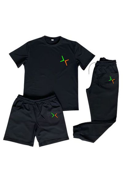 K&S Μαύρο Unisex Πολύχρωμο λογότυπο Καλοκαιρινό Άνετο Βαμβακερό Συνδυασμός Φόρμας