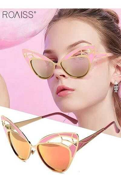 ROAISS Women's Modern Cat Eye Sunglasses UV400 Protection Sun Glasses with Pink Frame