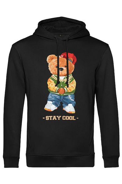 PARUNIV Men's Hoodie, Stay Cool Swag Bear, Black, XL