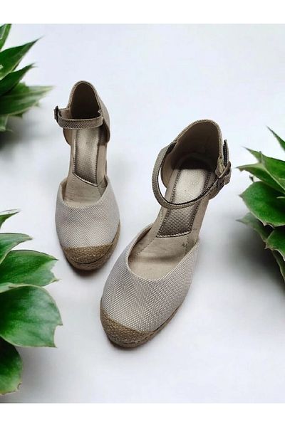 GokceKundura06 Espadrile de damă cu toc de 7 cm cu cataramă de in