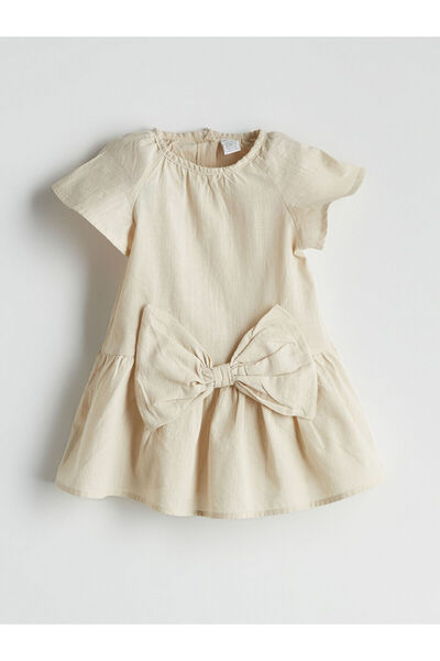 LC Waikiki LCW dětské bavlněné šaty pro holčičky se zelenou stuhou